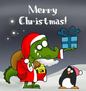 Cristmas Santa Claus Crocodile coloring pages (colored)