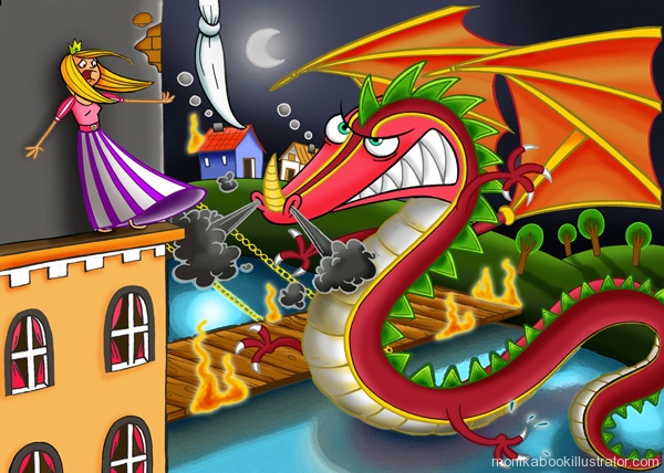 Childrens book illustration - Dragon and the princess