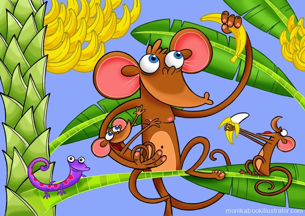 Childrens book illustration - Monkey banana