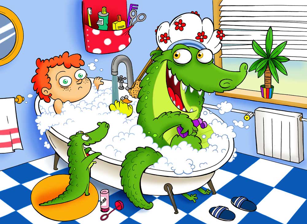 Crocodile bath illustration