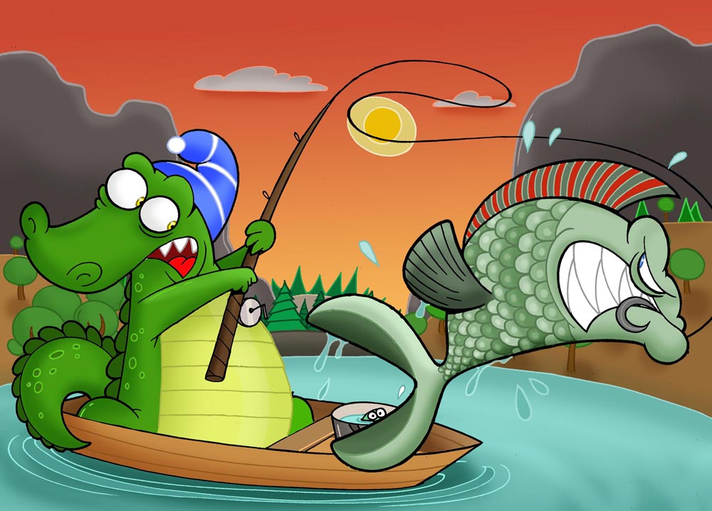 Fishing crocodile illustration