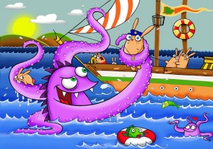 Nyunya and the Sea Monster illustration